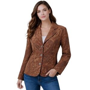 Chicos Women Y2K Jacket Chocolate Brown Embroidered Floral Fairy WhimsyGoth Sz 2